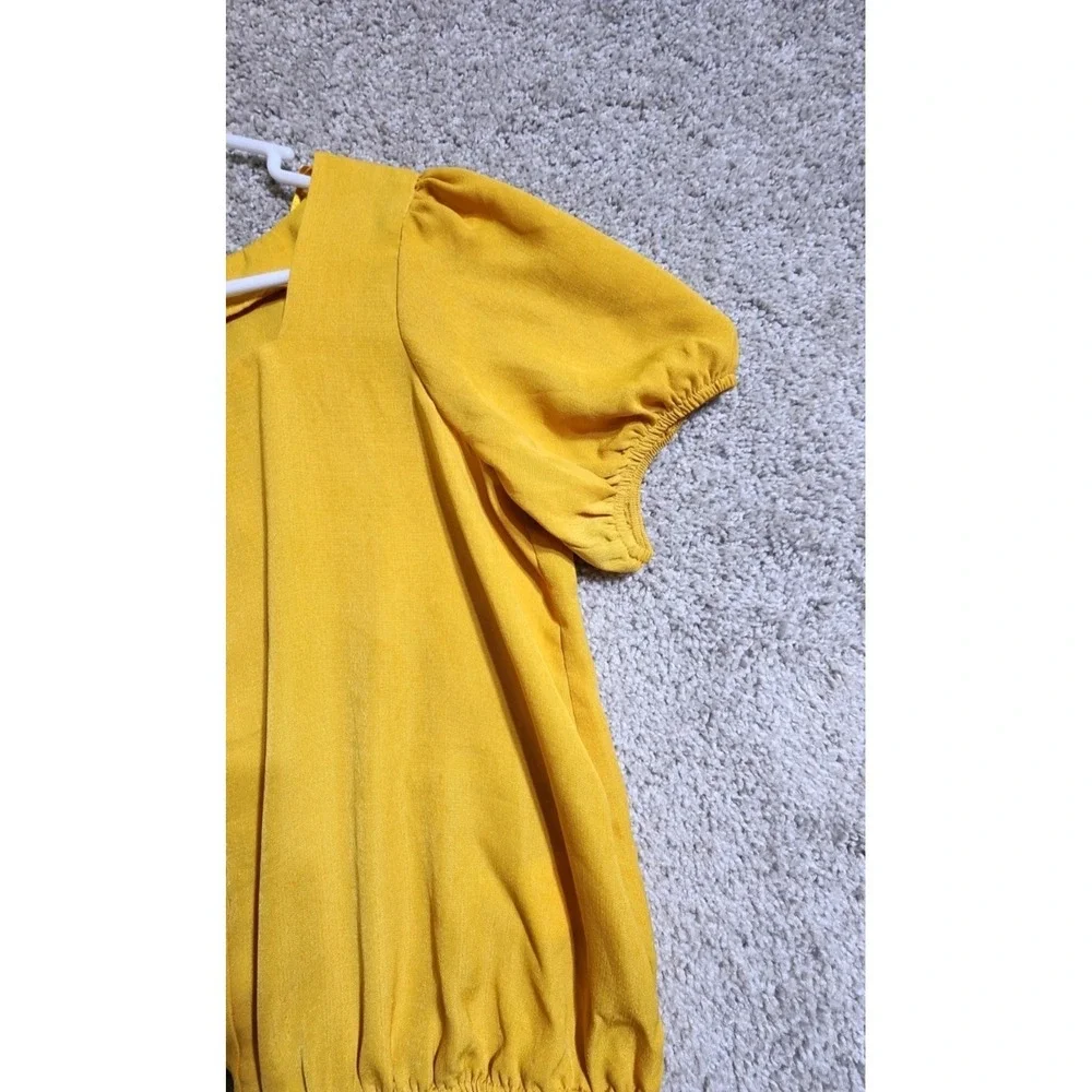 OLM Golden Yellow Milkmaid Style Cropped Blouse Cottagecore Puff Sleeve Top Lrg - Picture 4 of 9